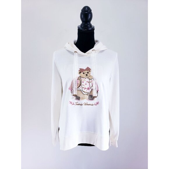 Teenie Weenie Bear Embroidered Pullover Hooded Lace Sweater Classic Women's Sz M - Picture 2 of 9